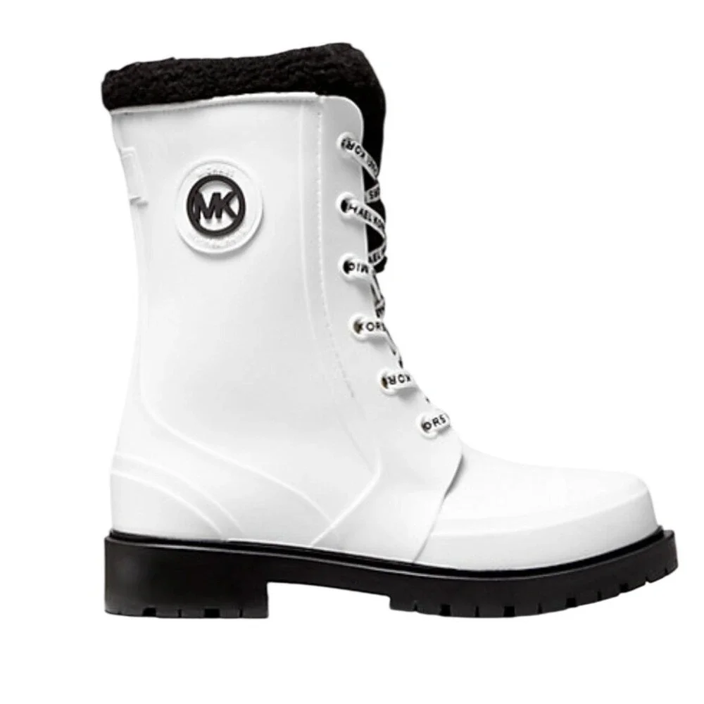 Michael Kors Whute Montaigne Faux Shearling-Lined PVC Rain Boot Size 6
